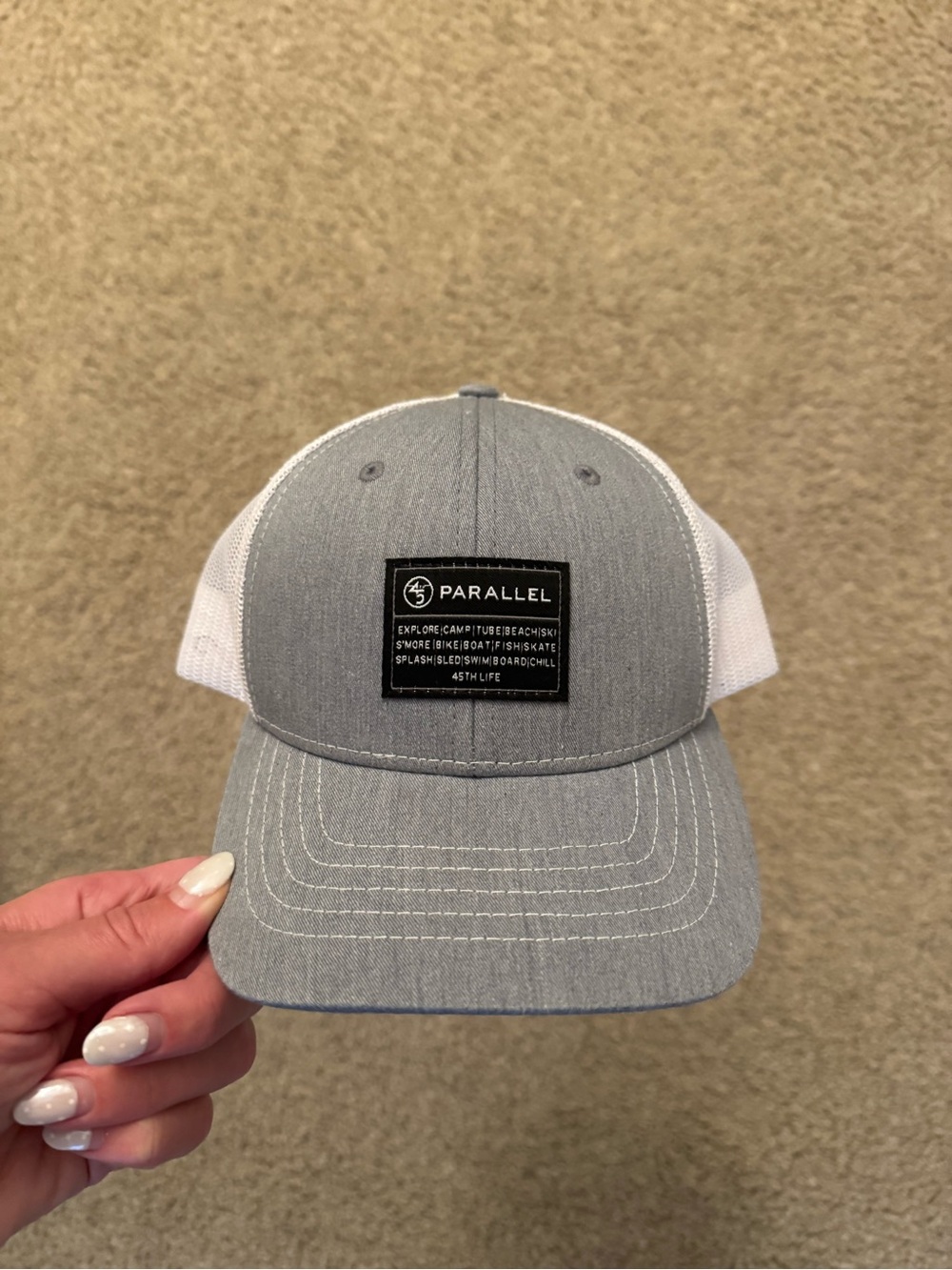 Men’s Grey and White Mesh Trucker Cap